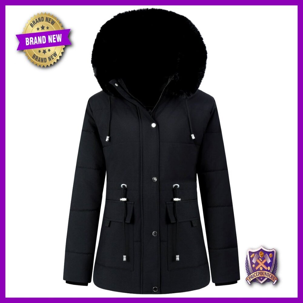 Women's Warm Winter Puffer Coat Thick Fleece Lined Down Jacket Faux Fur Hood